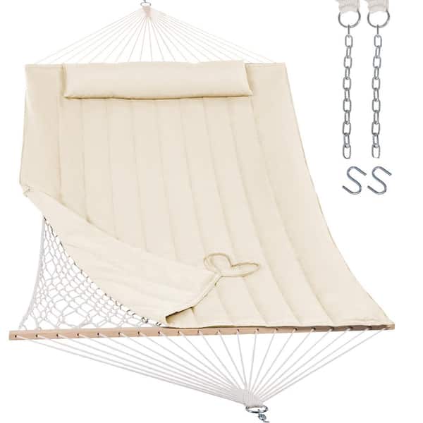 Atesun 10 ft. to 14 ft. Outdoor Rope Hammock with Polyester Pad, 475 lbs. Capacity, Beige