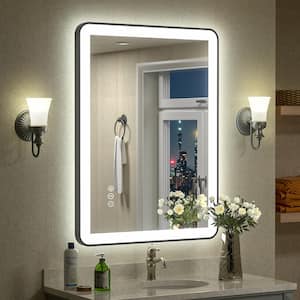 20 in. W x 28 in. H Rectangular Framed Front, Back LED Lighted Anti-Fog Wall Bathroom Vanity Mirror in Tempered Glass