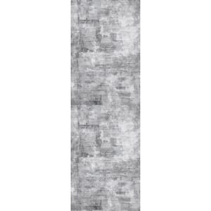 Monet Light Grey 2 ft. x 8 ft. Modern Abstract Area Rug