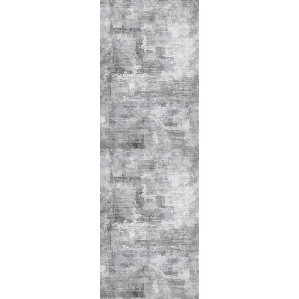 Monet Light Grey 2 ft. x 8 ft. Modern Abstract Area Rug