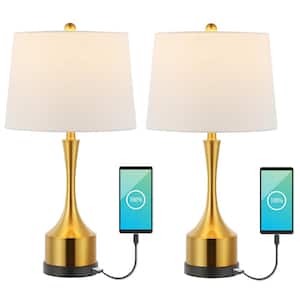 Cooper 26 in. Brass Gold Classic French Country Iron LED Table Lamp with USB Charging Port, (Set of 2)