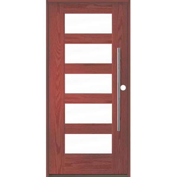 Krosswood Doors Modern Faux Pivot 36 in. x 80 in. 5 Lite Left-Hand/Inswing Clear Glass Redwood Stain Fiberglass Prehung Front Door