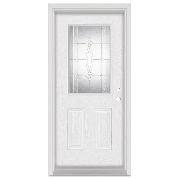 Stanley Doors 36 in. x 80 in. Diamanti Classic Left-Hand 1/2 Lite Zinc Finished Fiberglass Oak Woodgrain Prehung Front Door
