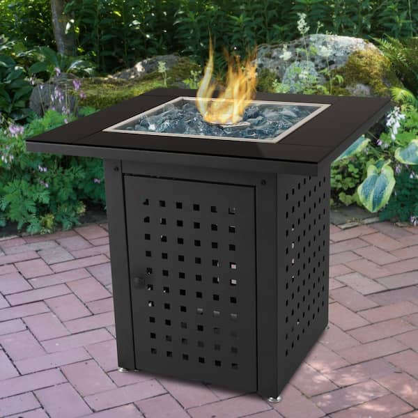 Square Steel Propane Gas Fire Pit Table, Gas Fire Pit Table Glass