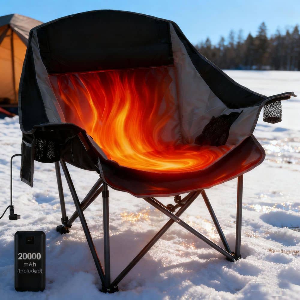 SEEUTEK Heated Camping Chair, Oversized Folding Chair with 3-Heat