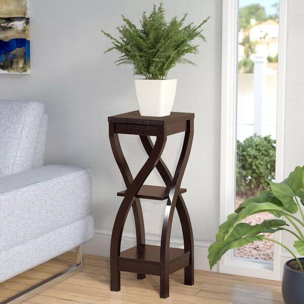 Rustic Wooden Stool Stand Tabletop Glass Plant Flower Vase Home Decoration 