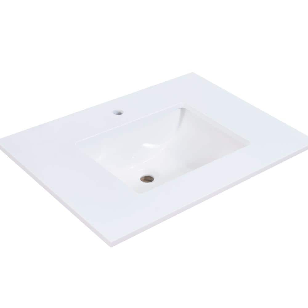31" White Stone Vanity Top with Rectangular Ceramic Sink