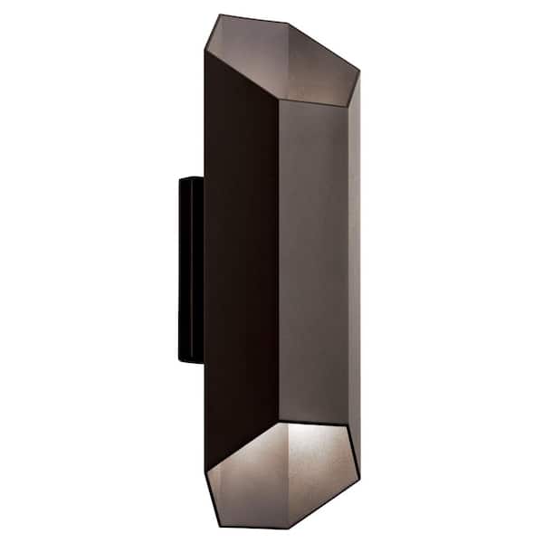 KICHLER Estella 2-Light Textured Architectural Bronze Outdoor Hardwired Wall Lantern Sconce with Integrated LED (1-Pack)