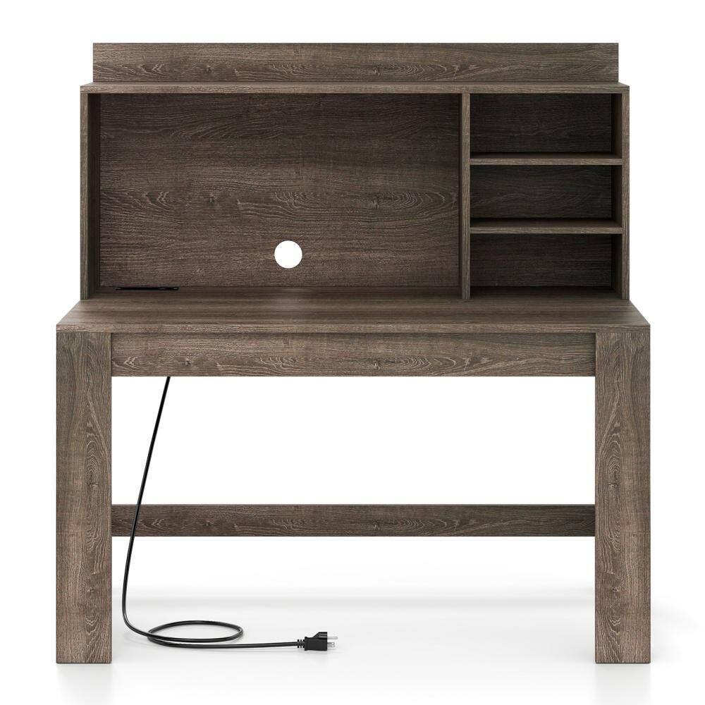 Computer Desk with Hutch 2-Power Outlets USB and Type-C charging Ports 3-Shelves - Thumbnail 3