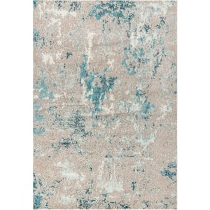 Contemporary Pop Modern Abstract Vintage Faded Gray/Blue 4 ft. x 6 ft. Area Rug