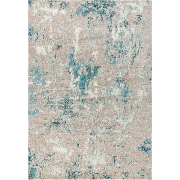 Contemporary Pop Modern Abstract Vintage Faded Gray/Blue 4 ft. x 6 ft. Area Rug