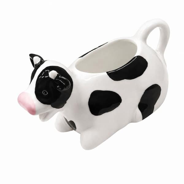 11 oz White Porcelain Cow Gravy Boat with Smooth Handle 9.65 x 4.72 in. Sauce Pitcher Salad Dressing