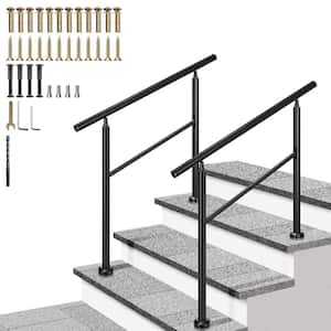 2-Pack 3 Step 36 in. H x 40 in. W Black Wrought Iron Round Handrail Stair Railing Kit