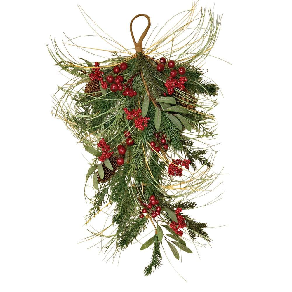 28 in. Mixed Pine and Berry Teardrop 5219 - The Home Depot