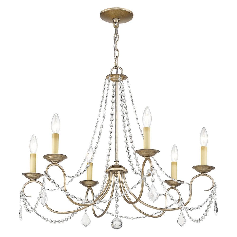 Antique Silver Leaf 6-Light Crystal Candelabra Chandelier