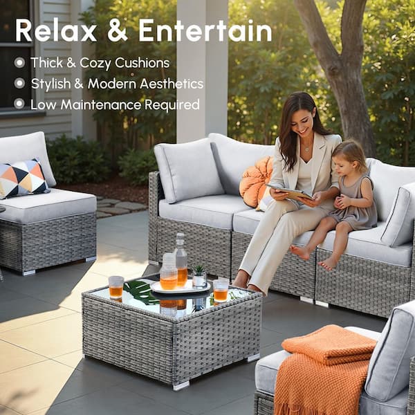 HOOOWOOO Messi Grey 11-Piece Wicker Outdoor Patio Fire Pit