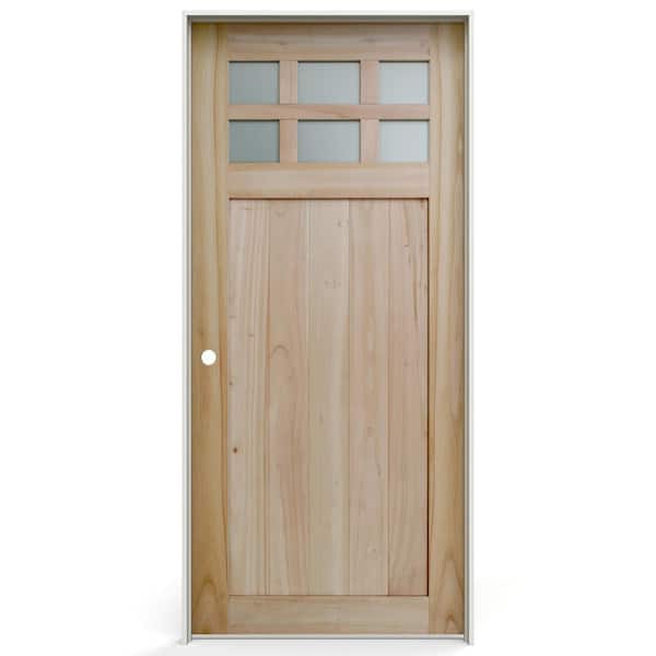 36 in. x 80 in. Right-Handed 6 Lite Craftsman Clear Glass Unfinished Solid Core Wood Single Prehung Interior Door
