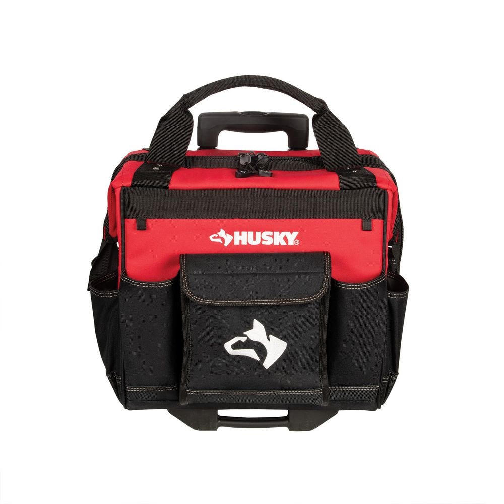 Husky 14 in. 13-Pocket Red Rolling Tool Bag with Telescoping