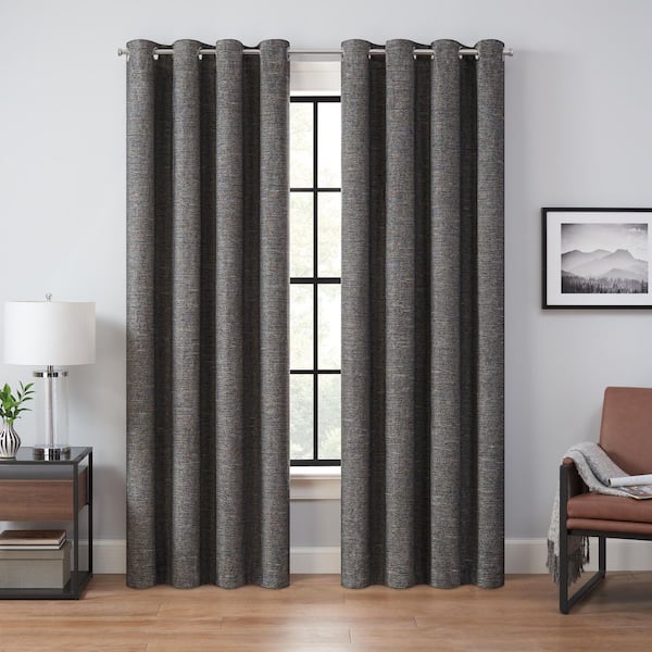 Eclipse Magnitech Branson Black Stripe Polyester 84 in. L x 50 in. W Blackout Grommet Curtain