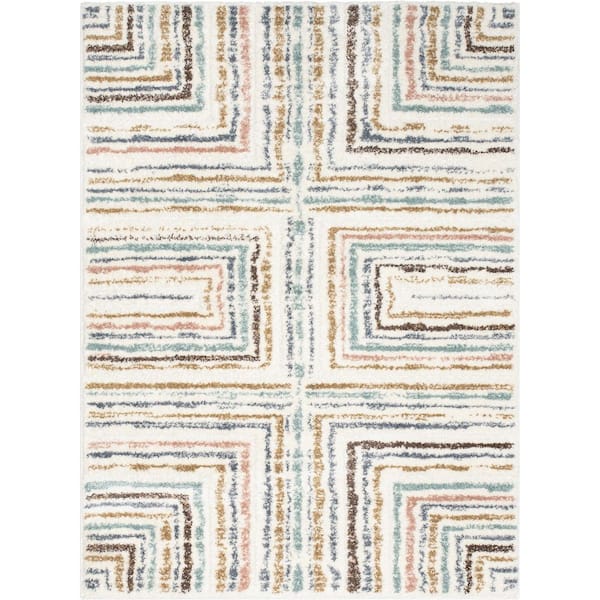 Well Woven Delia Evander Modern Stripes Shag Ivory 7 ft. 10 in. x 9 ft. 10 in. Area Rug