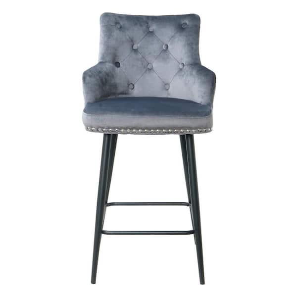 Donason 40.30 in. Dark Gray Low Back Metal Frame Bar Stool (Set of 2)