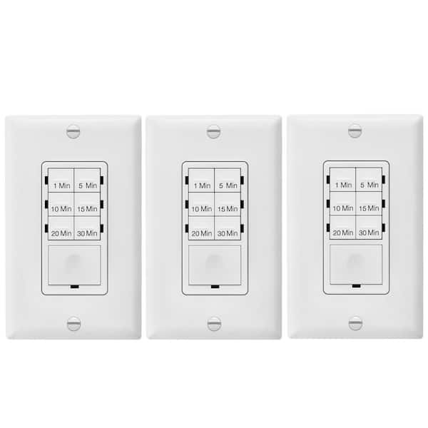 ENERLITES 15 Amp 240-Minute Indoor In-Wall Push Button Countdown Timer Switch with Wall Plates, White (3-Pack)