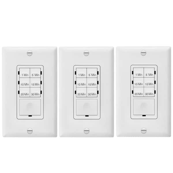 15 Amp 240-Minute Indoor In-Wall Push Button Countdown Timer Switch with Wall Plates, White (3-Pack)