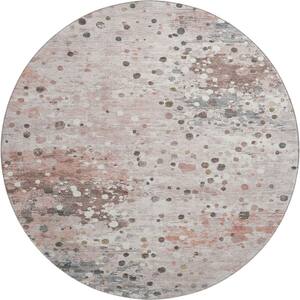 Mayfield Premium Machine Washable Abstract AMF2007 Salmon 8 ft. x 8 ft. Round Rug