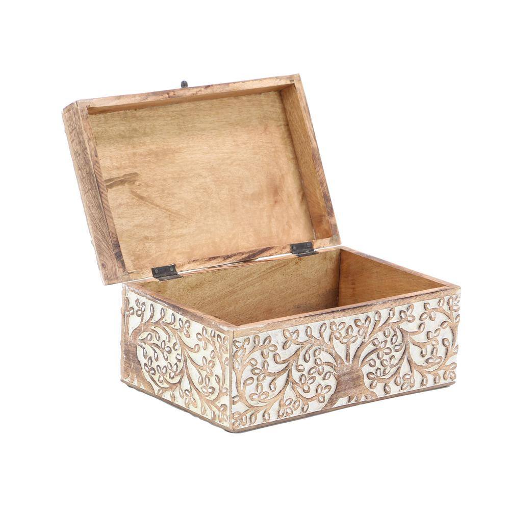 Set of 3 Brown Mango Wood Floral Decorative Boxes