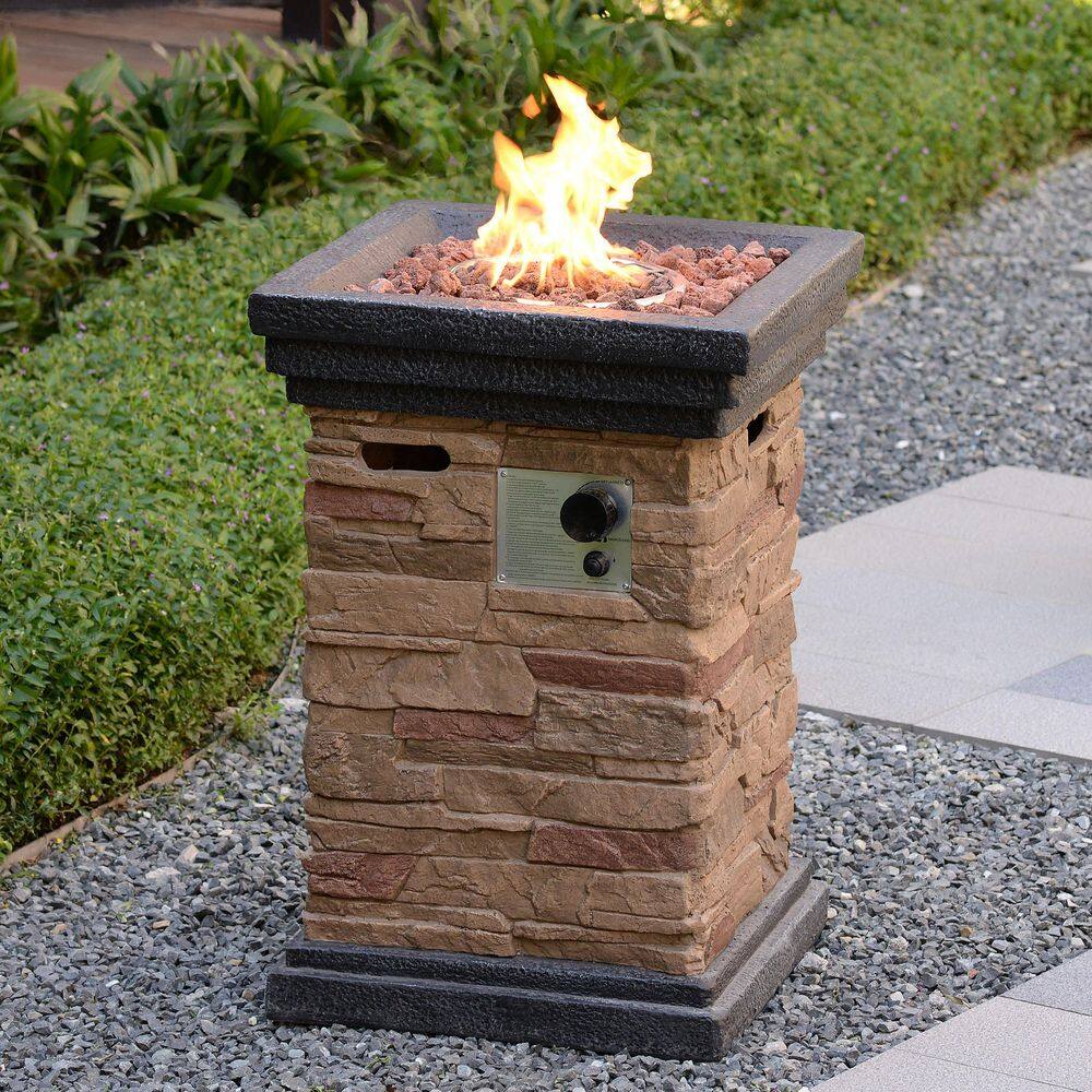 20" Square Slate Rock Gas Fire Pit with Steel Base
