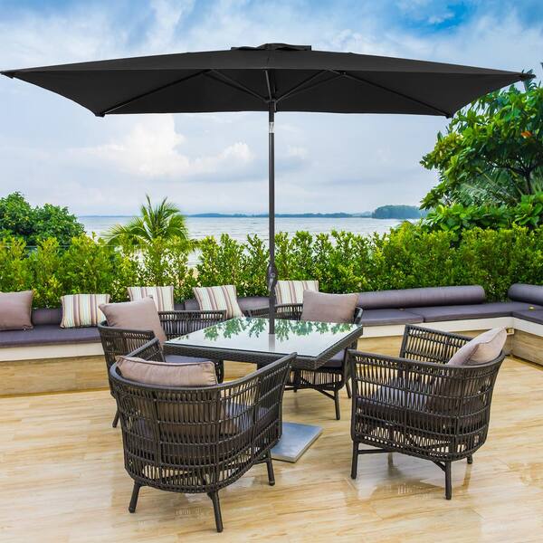 10 ft. x 6.5 ft. Rectangle Market with Tilt Button Patio Umbrellas in Dull  Black