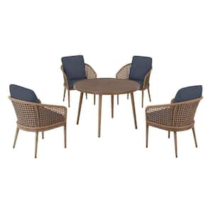 Coral Vista 5-Piece Brown Wicker and Steel Outdoor Patio Dining Set with CushionGuard Sky Blue Cushions