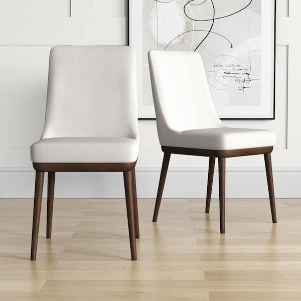 Noble House Oprah White Fabric Blend Mid-Century Modern Accent Dining Side Chair with Solid Wood Legs, (Set of 2)