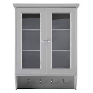 Gazette 23-1/2 in. W x 31 in. H x 7-1/2 in. D Bathroom Storage Wall Cabinet with Glass Doors in Grey