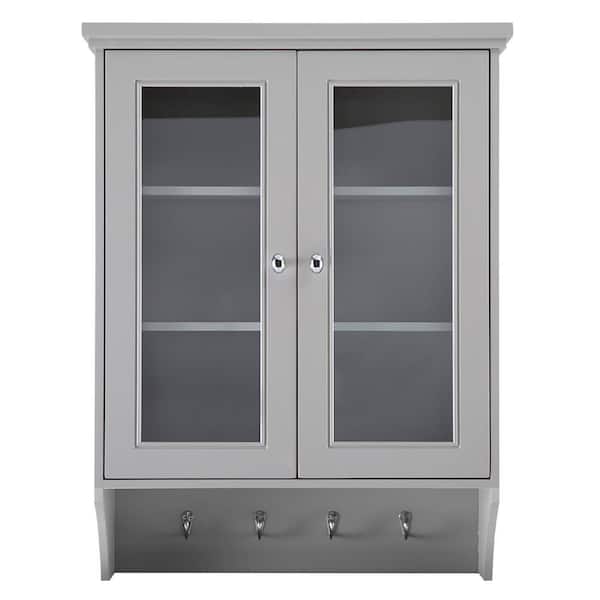 Home Decorators Collection Gazette 23 1 2 In W X 31 H 7 D Bathroom Storage Wall Cabinet With Glass Doors Grey Gagw2431 - Home Decorators Bathroom Wall Cabinet