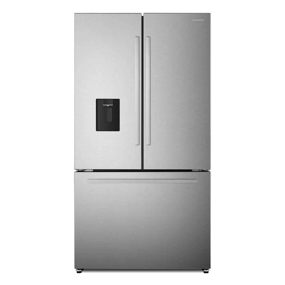 Cosmo 22.4 cu. ft. 3-Door French Door Refrigerator with Water Dispenser and Ice Maker in Stainless Steel, Counter Depth, Silver