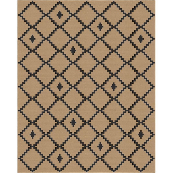 Black 7 ft. 10 in. x 9 ft. 10 in. Flat-Weave Well-Jute Printed Akita Moroccan Lattice Area Rug