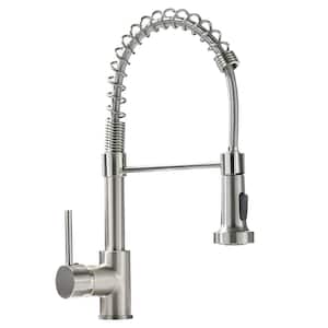 Brushed Nickel Single Handle Pull Down Sprayer Kitchen Faucet in Stainless Steel