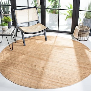 Natural Fiber Beige Doormat 3 ft. x 3 ft. Solid Color Round Area Rug