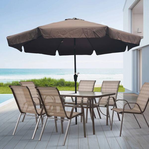 10 ft Patio Umbrella 8 Ribs Beach Garden Crank Tilt Outdoor Parasol Shade Yard 