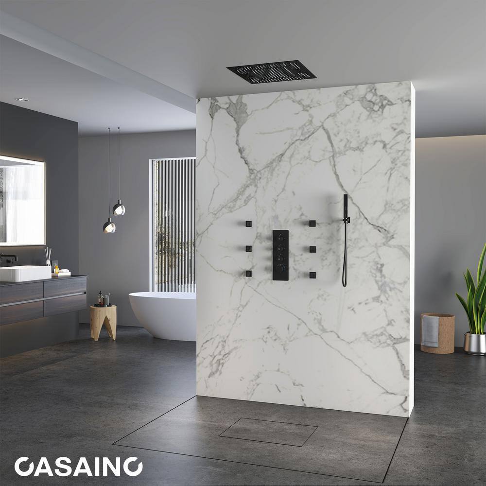 Matte Black Large Square LED Rainfall Shower System with Handheld