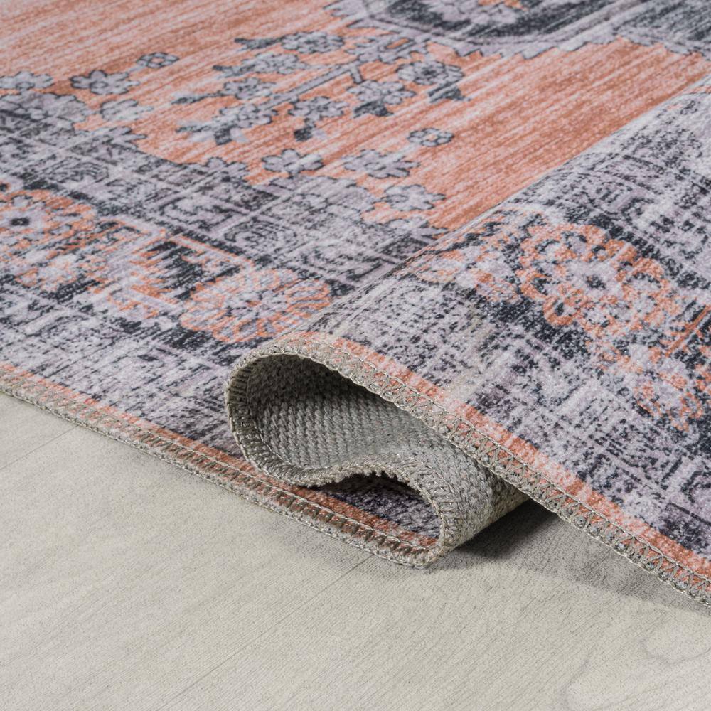 Wincer Chenille Medallion Washable Orange and Gray 5'3" x 7'7" Area Rug