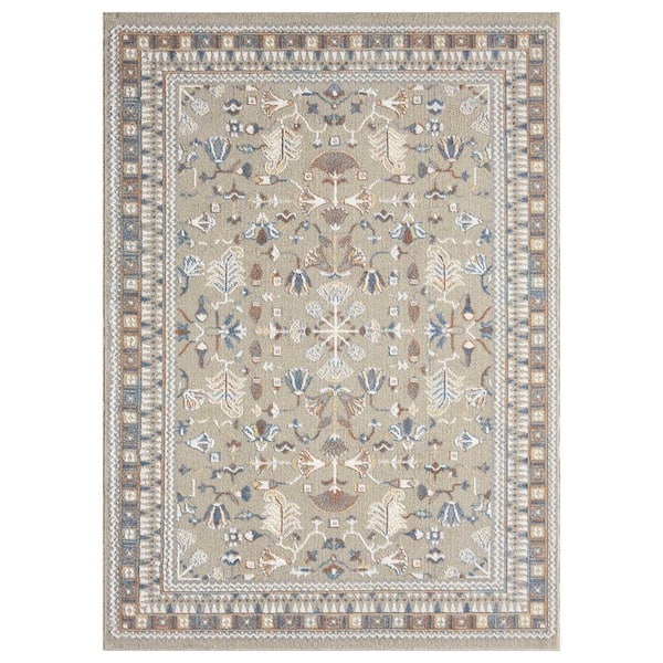 Elovia Modern Geometric Beige/Rust 8 ft. x 10 ft. Performance Washable Indoor Area Rug