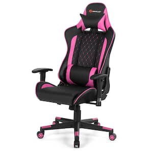 Black and Pink Massage Gaming Chair with Lumbar Support