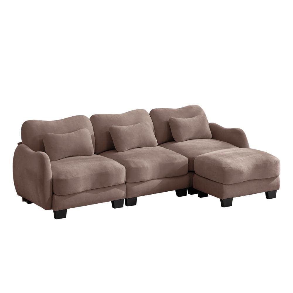 Chenille L-Shaped Sofa with 1 Movable Ottoman, Oversized 3-Seater Sectional with 3 Waist Pillows, Ergonomic price history on PriceWatchPro