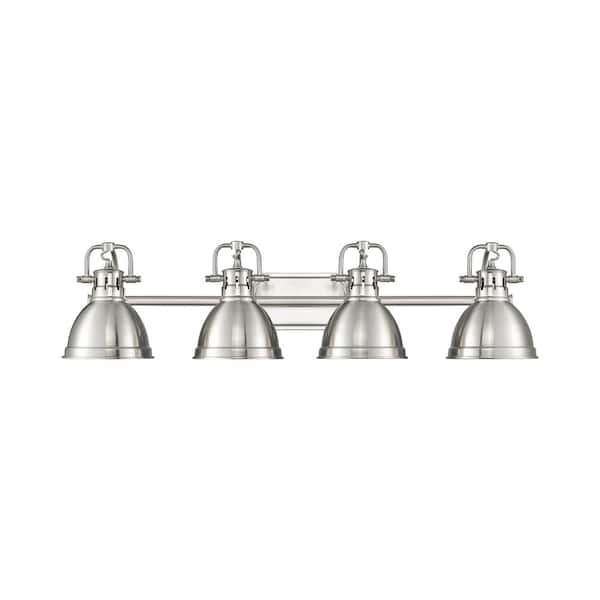 Duncan 8.25 in. 4-Light Pewter Vanity Light with Silver Shade