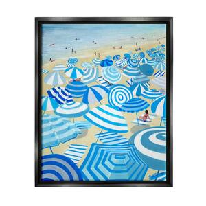 Striped Coastal Beach Umbrellas Design By Life Art Designs Floater Framed Nature Art Print 31 in. x 25 in.