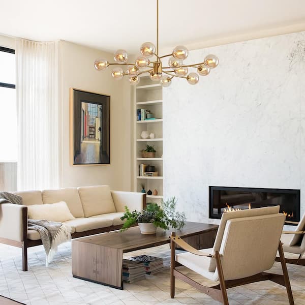 Y'INSP 15-Light Mid-Century Brass Sputnik Style Branch Chandelier