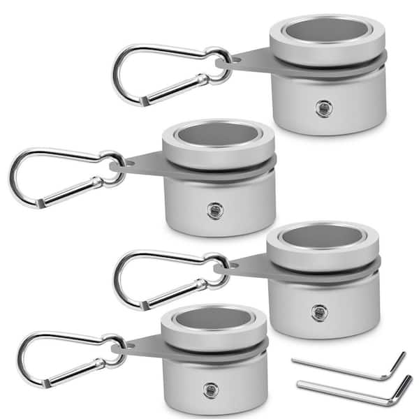 4-Pack 1.25 in. Aluminum Alloy Flag Pole Rings, 360° Rotating Anti-Wrap Spinning Mounting Clips, Matte Silver