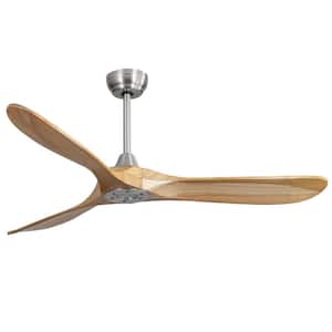 60 in. Smart Outdoor Natural Wood Ceiling Fan without Light, with 3 Wood Blade, Remote Control, Dc Motor